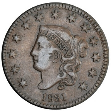 1831 coronet head large cent obverse