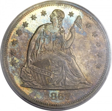 1867 seated liberty dollar obverse