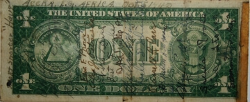 old one dollar bill reverse with writing on it