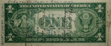 old one dollar bill reverse with writing on it