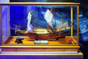 model ship in a display case