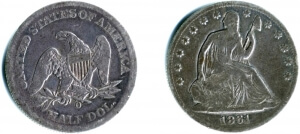 holed seated liberty half dollar reverse