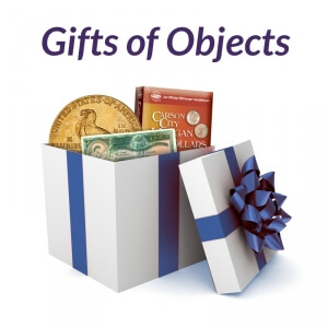 gift box filled with numismatic items