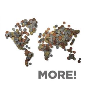 world map made of coins