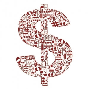 dollar sign formed from musical symbols