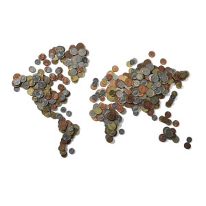 world map made of coins