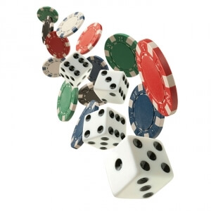 dice and poker chips