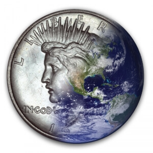 peace dollar obverse blended into planet earth