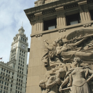 elaborate statue carved into the side of a building