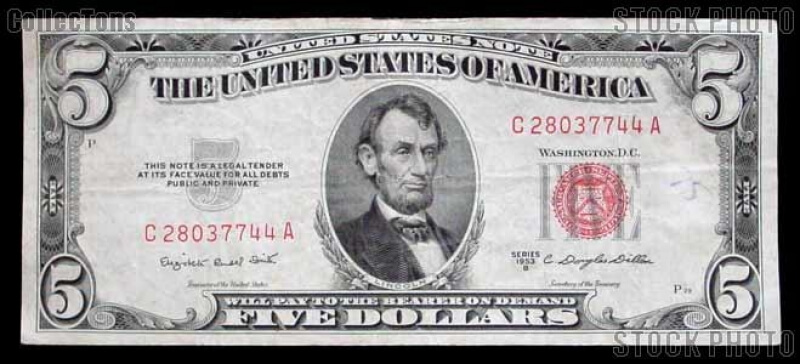 1953 Well Circulated Five Dollar Bill $5 • 1953 Five Dollar Note • Buying 1 Bill 