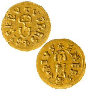 Visigothic Kingdom (Spain), Sisebut, 612-621. Gold Tremissis, Emerita Mint. Obverse: +SISEBVTVS REX,