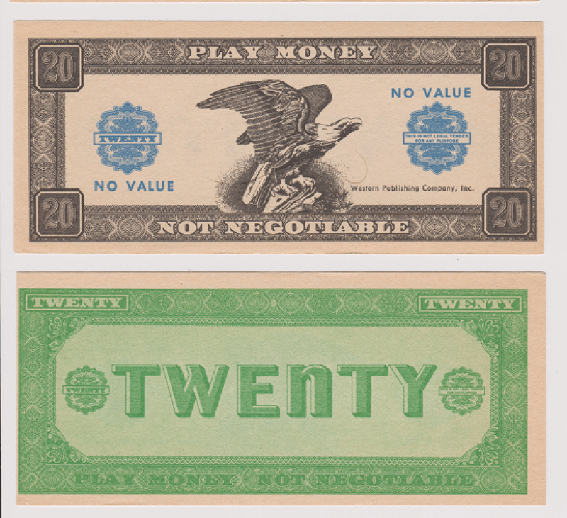 Details about   Vintage brick 1000 note Whitman Play Money Million Bucks 20 50 100 Denomination 