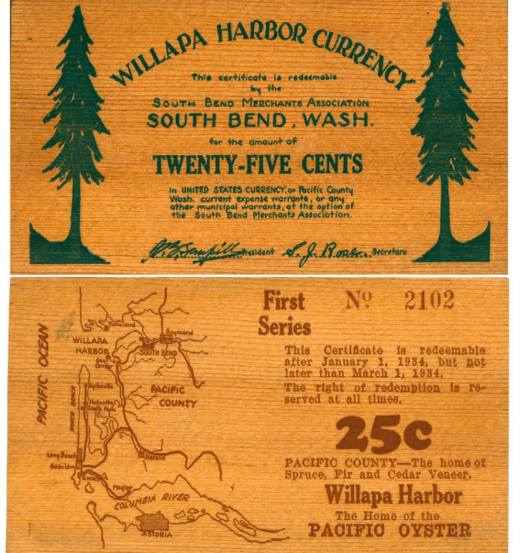 South Bend, WA, 25 Cents Willapa Harbor Currency, South Bend Merchant's Association
