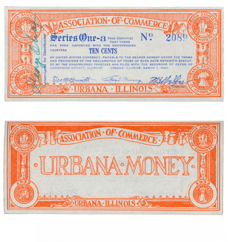 Urbana. IL, 10 Cent Scrip, Urbana Association of Commerce, March 7, 1933
