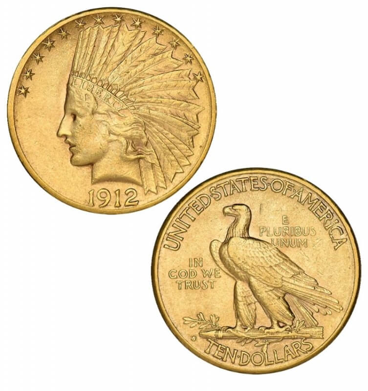 U.S. Indian Head Eagle, Gold, 1912 S
