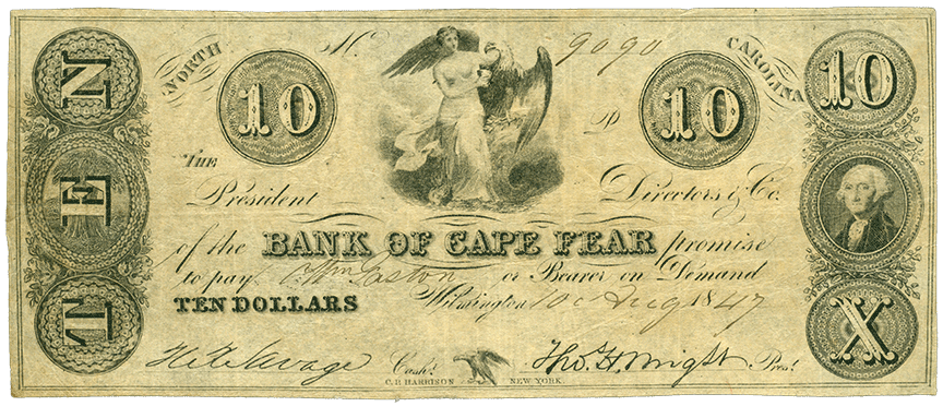 1847 | Spurious 10 Dollar Note, Bank of Cape Fear, NC