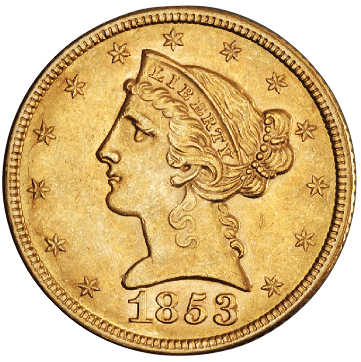 1853 | $5 Liberty Head Half Eagle
