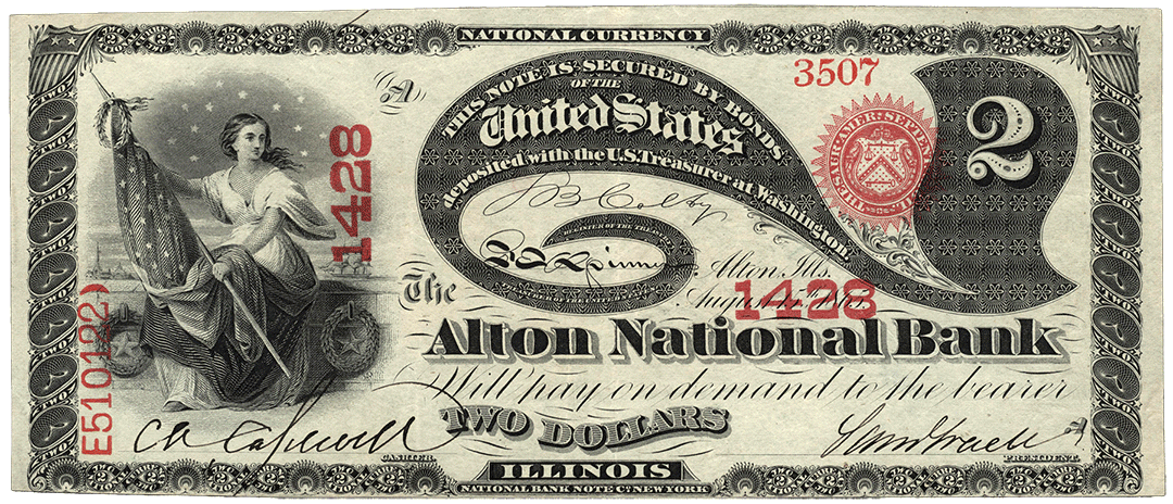 1865 | $2 National Bank Note; Alton NB of Illinois