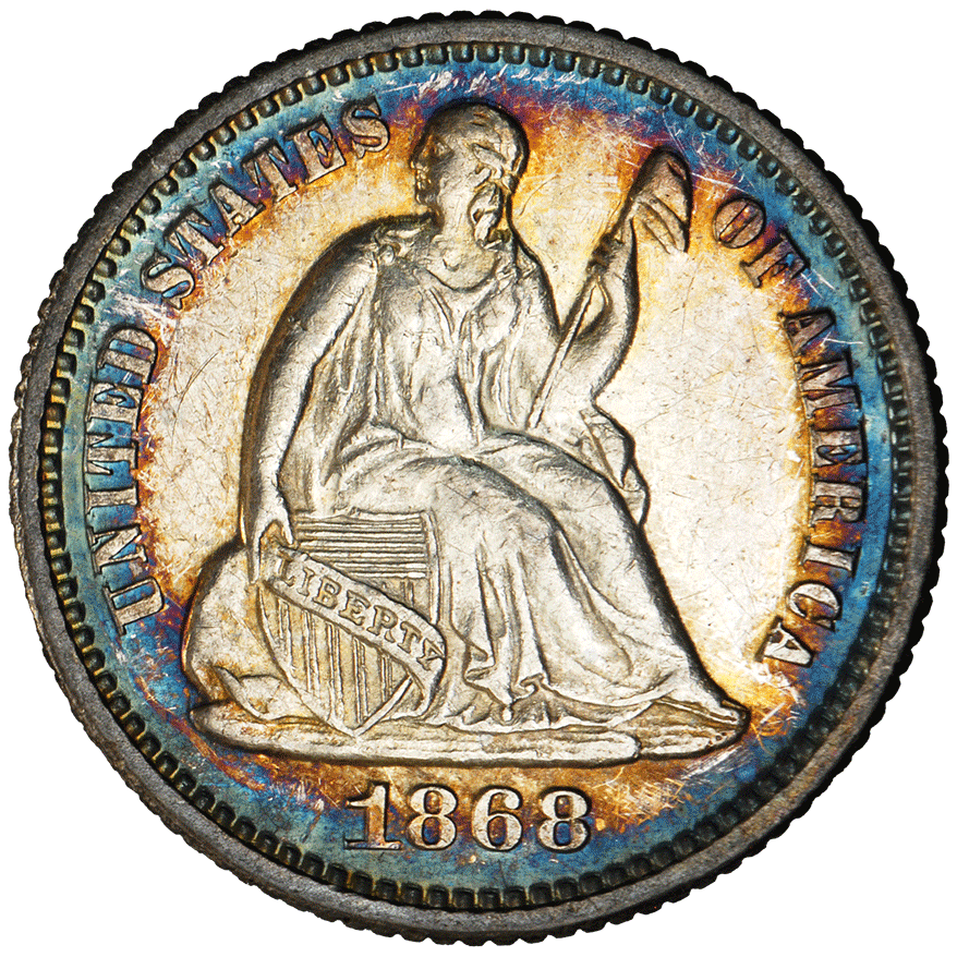 1868 | Liberty Seated half dime with legend, proof