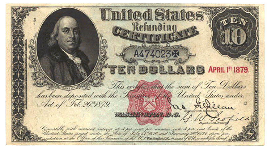 1879 | $10 Refunding Certificate