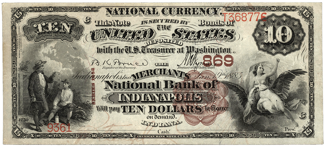 1885 | Brown Back National Bank Note; Merchants National Bank of indianapolis