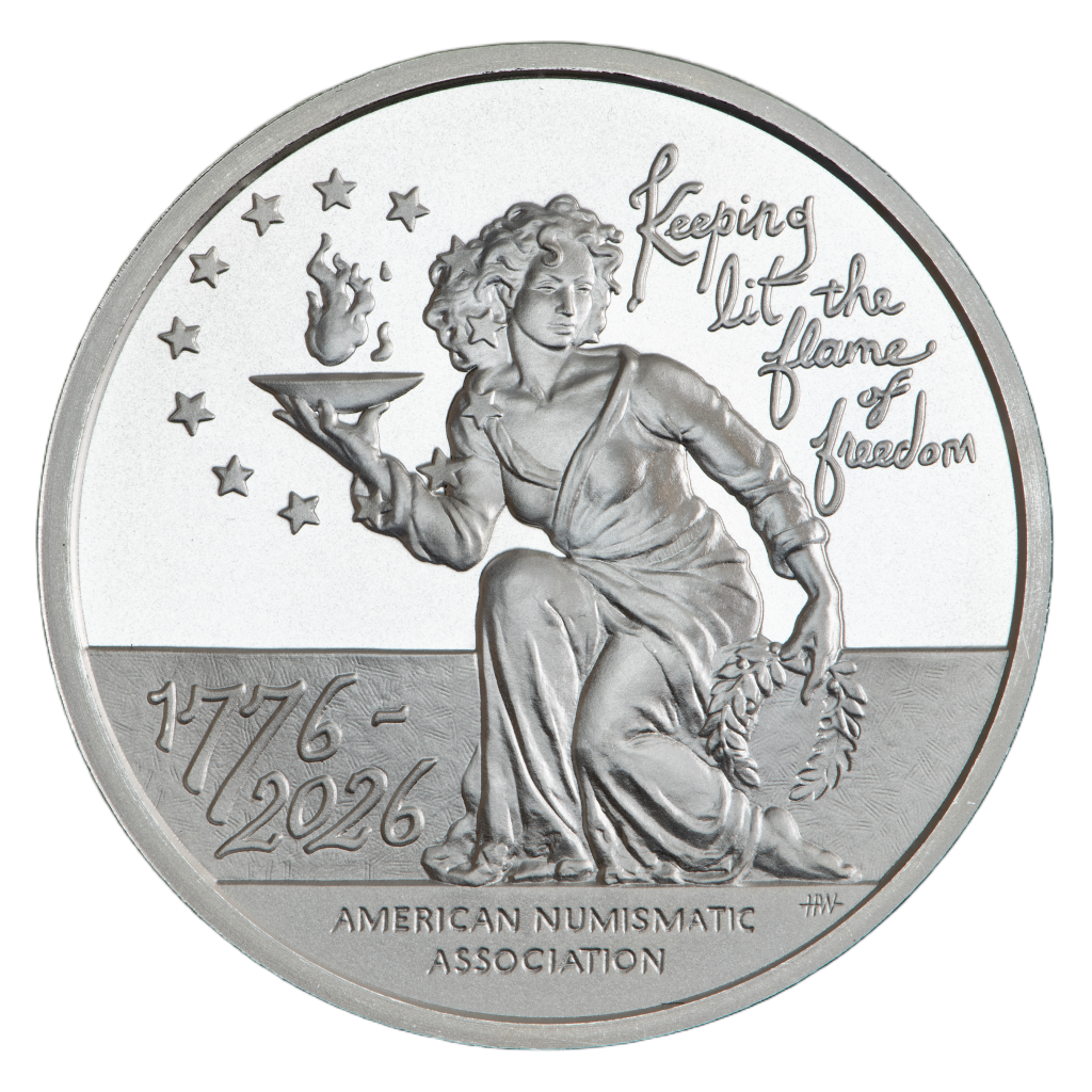 The reverse features a powerful, colonial-style eagle paired alongside the historic Grand Union Flag of 1776—offering collectors a rare glimpse at one of the most unique and lesser-seen devices in American coinage history.